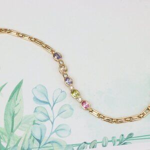 "Elegant Oval Multicolor Gem Rose Gold Plated Adjustable Bracelet, XPBL0755